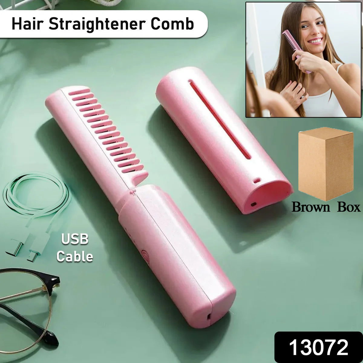 Portable USB cordless hair straightener comb