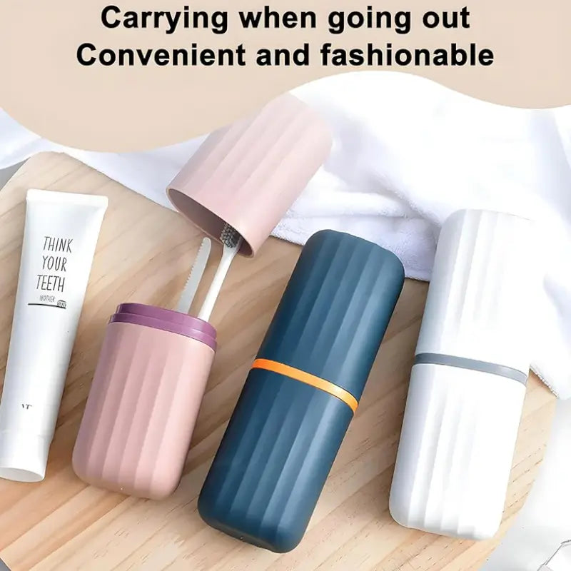 Set of travel-sized toothbrush and toothpaste containers at cozyecom